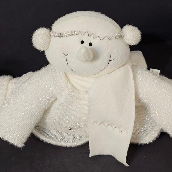 Gauz White Plush Christmas Figurine Soft Knit Sweater Scarf Sparkle Holiday - Picture 2 of 6